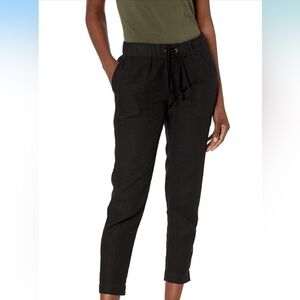 Enza Costa Women's 100% French Linen Easy Pull On Drawstring Black Pant Size 2 M